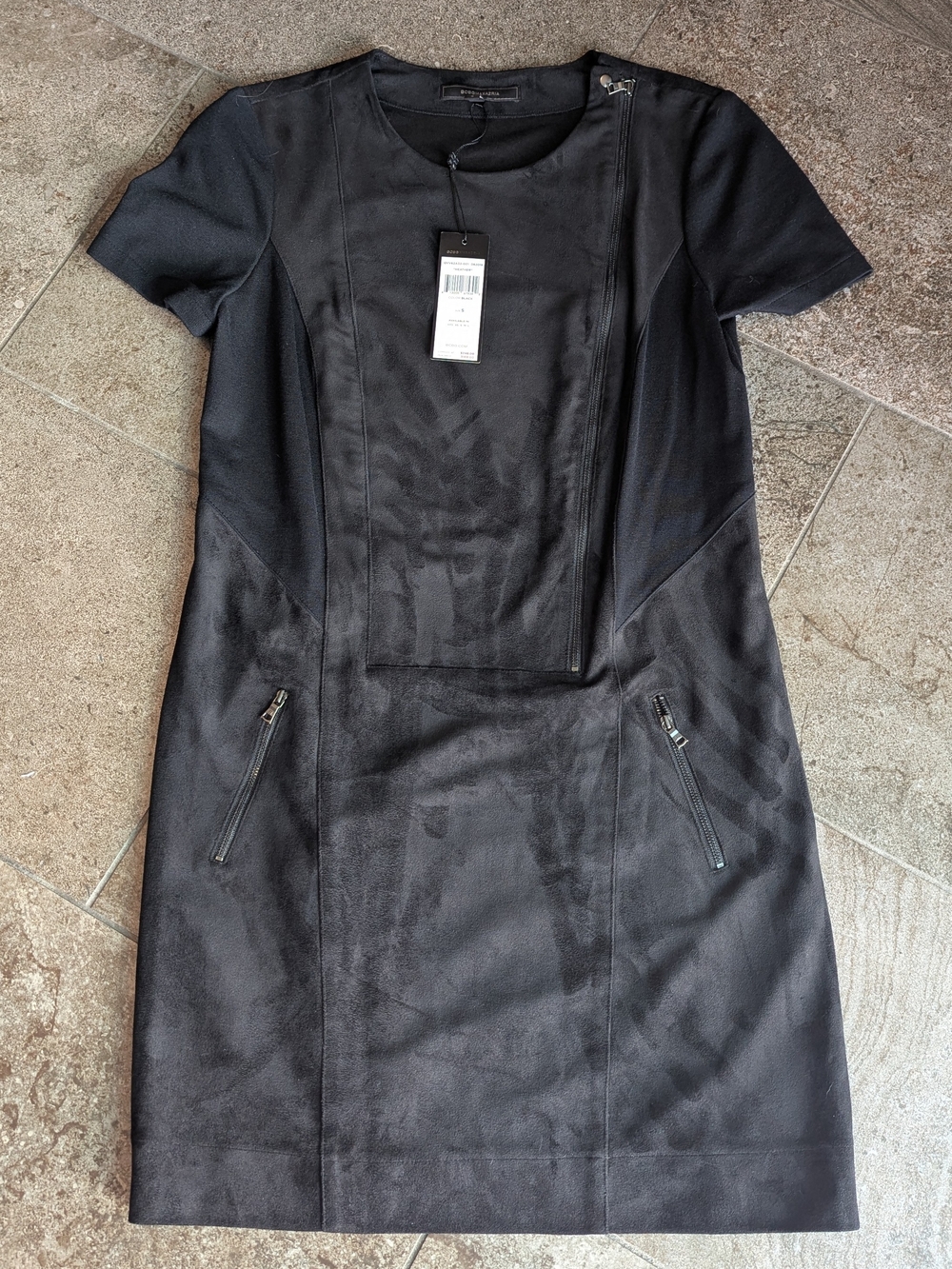 BCBGMaxAzria Black Short-Sleeve Sheath Dress with Zip Accents Size Small NWT